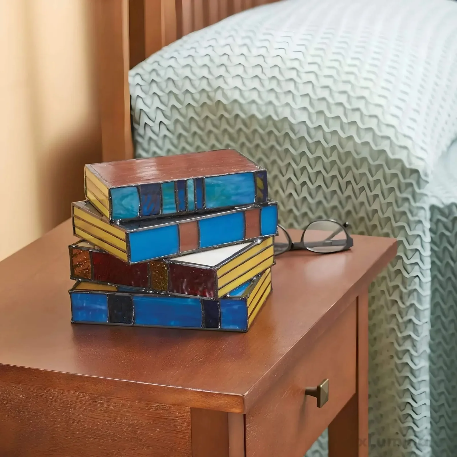 Table Lamp Stained Glass Lamp Book Stack Design Artistic Lamp - Image 2